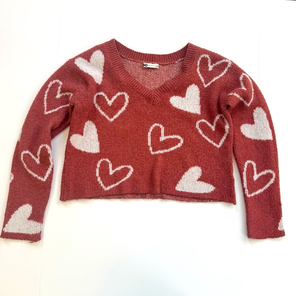 SO goods for life cropped XS pullover hearts sweater